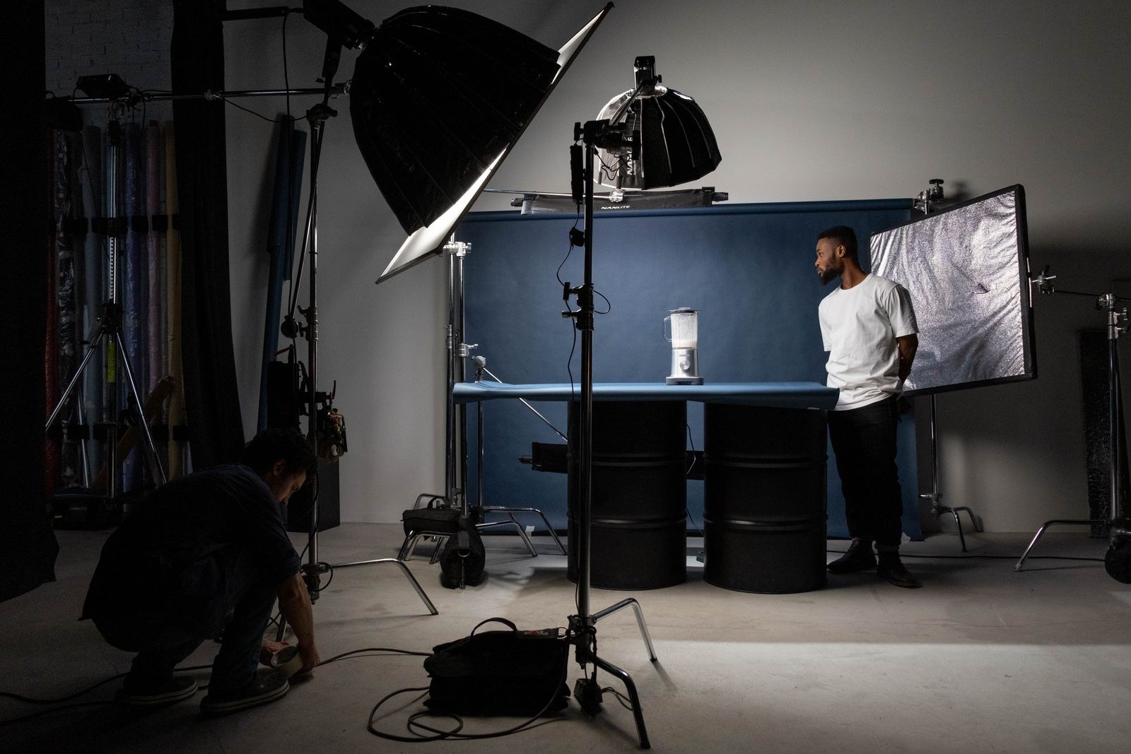 Studio lighting setup during a session